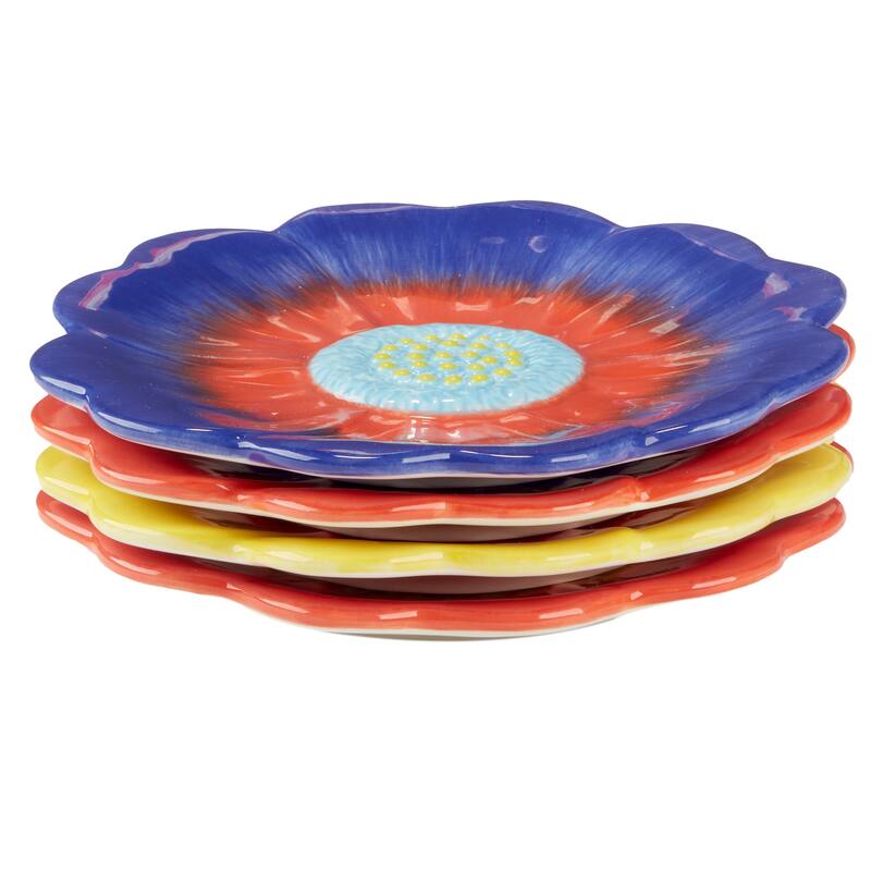 Certified International Poppy 3-D Flower Dessert Plates - 8.75" Diam x 1'