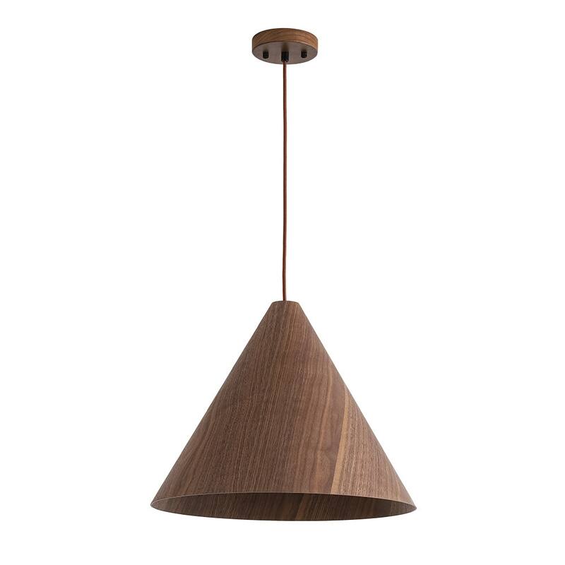 Modern Natural 1-Light Cone-Shaped Wood Grain Pendant - 17.7in