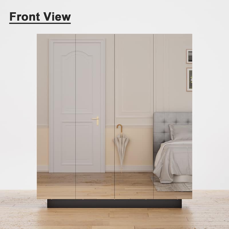 63"W 4-Door Mirror Wardrobe with LED Lighting Modern Stylish Armoires