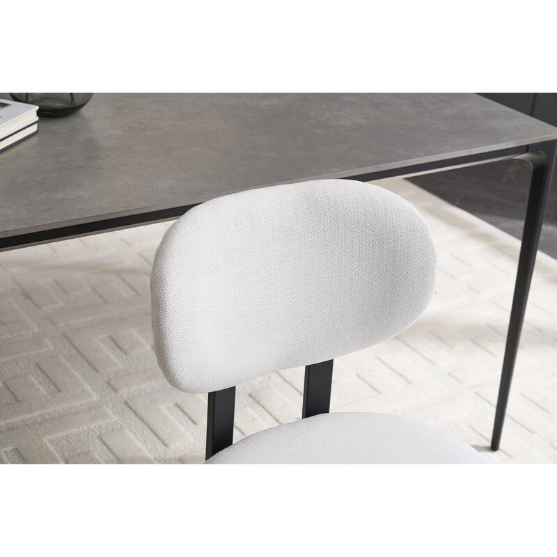 Modern Dining Room Chairs Set of 2, Mid-Century Upholstered Boucle Kitchen Dining Chairs with Metal Legs