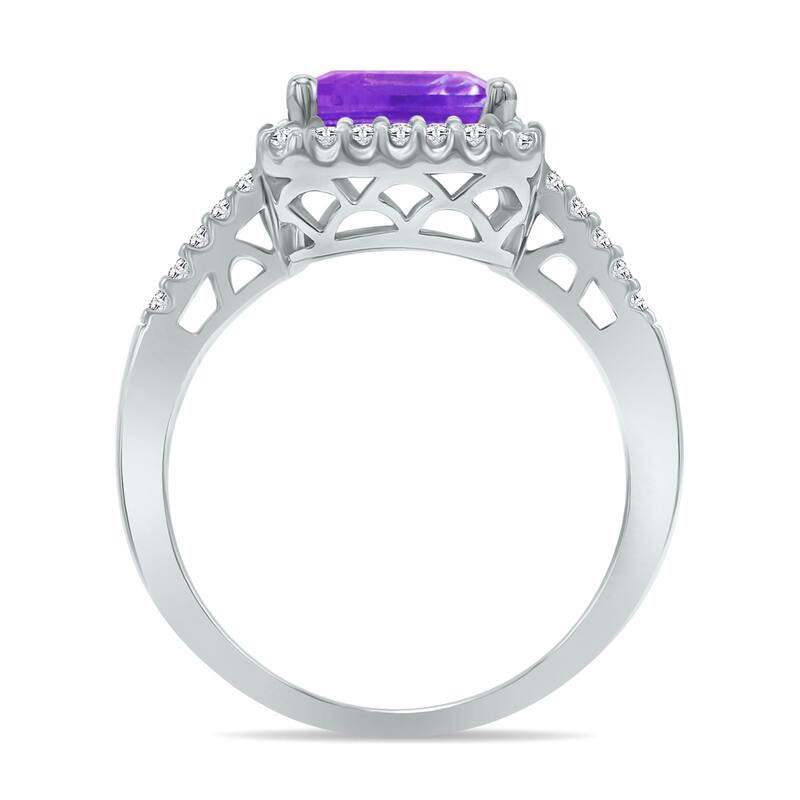 Marquee Jewels 2 1/2 Carat TW Emerald Cut Amethyst Diamond Ring in 10K White Gold