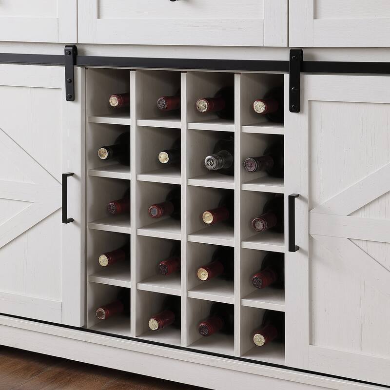 Sideboard with Sliding Barn Door, Large Kitchen Coffee Bar Cabinet, Buffet Cabinet with Wine Rack, Storage Shelves & 3 Drawers