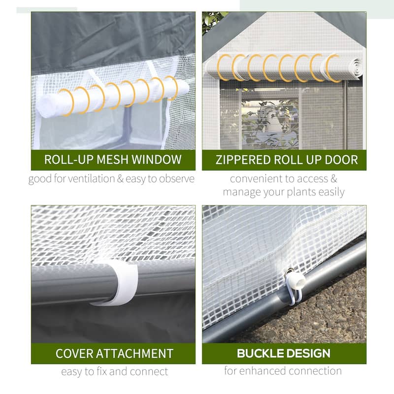 Outsunny Outdoor Walk-In Tunnel Greenhouse Garden Warm Hot House with Roll Up Windows, Zippered Door, & Weather Cover