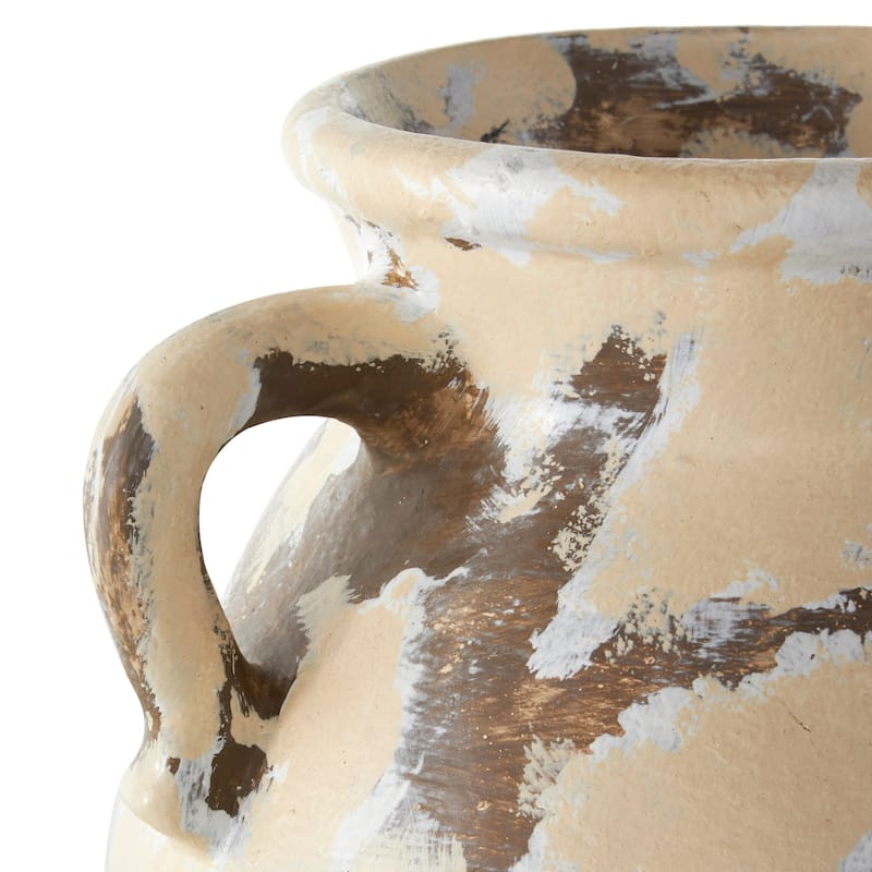 Cream Ceramic Antique Style Pot Decorative Vase with Curved Handles