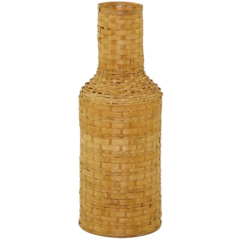 Intricately Woven Tall Bamboo Wood Floor Vase - White or Brown