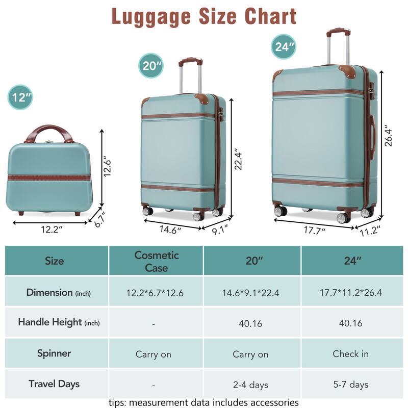 Lightweight 3-Piece Hardside Luggage Set with TSA Lock, Expandable, 20" & 24" Suitcases, Spinner Wheels