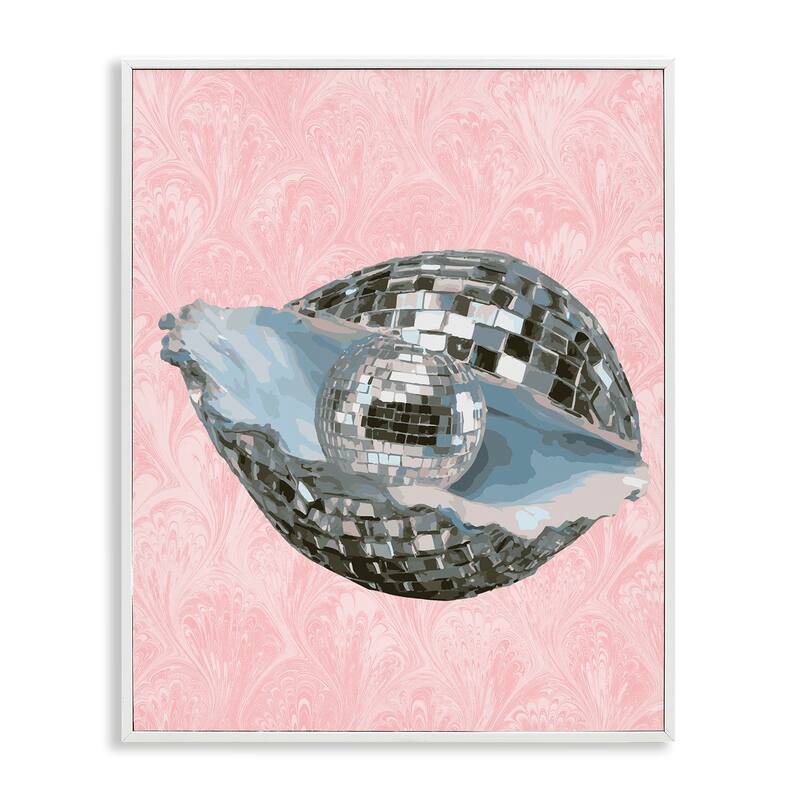 Stupell Disco Oyster on Pink Framed Giclee Art Design By Lil' Rue - 24 x 30 - White