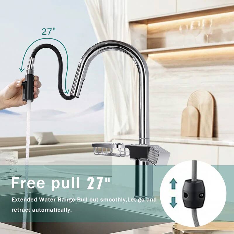 High Arc Pull-Down Kitchen Faucet - Single Hole Stainless Steel, Modern Sink Faucet