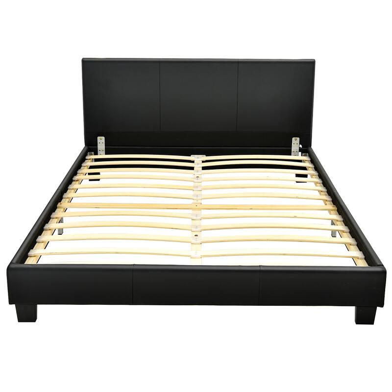 Costway Full Upholstered Platform Bed Frame with Linen/PU Headboard