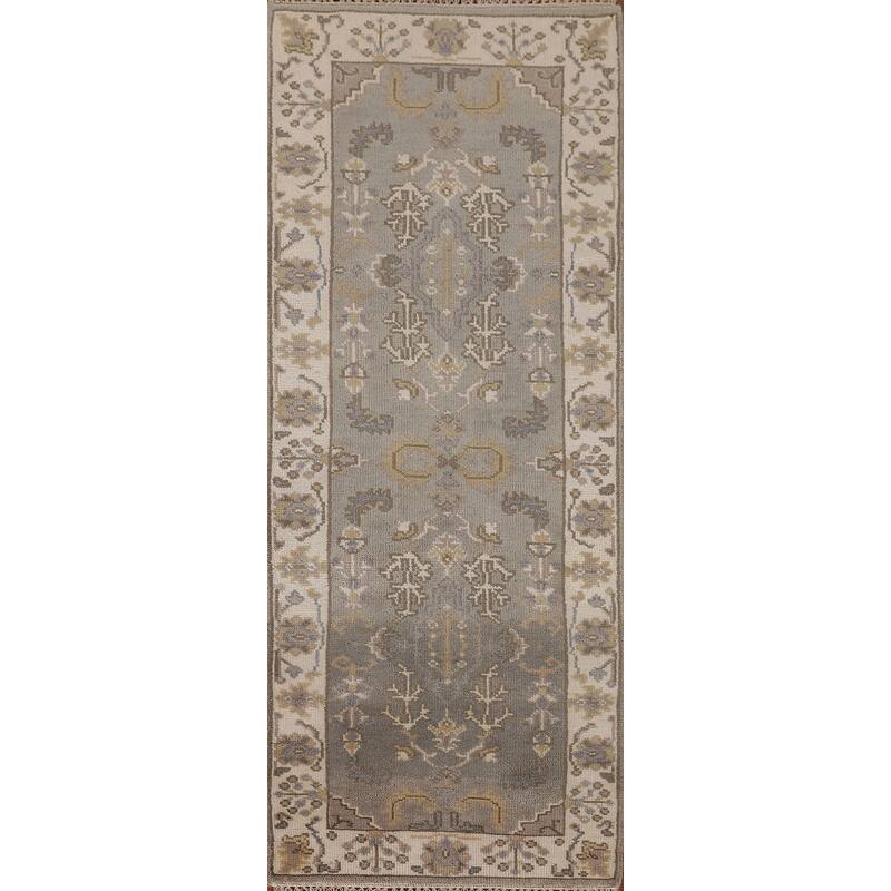 Earth Tone Grey Oushak Oriental Runner Rug Handmade Wool Carpet - 2'7"x 7'10"