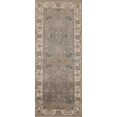 Earth Tone Grey Oushak Oriental Runner Rug Handmade Wool Carpet - 2'7"x 7'10"