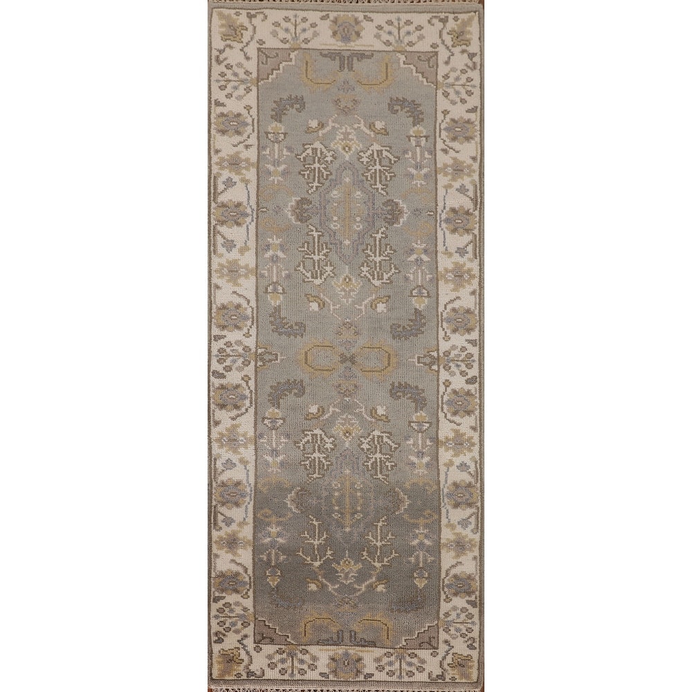 Earth Tone Grey Oushak Oriental Runner Rug Handmade Wool Carpet - 2'7"x 7'10"