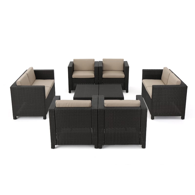 Puerta Outdoor 8-piece Wicker Sofa Chat Set with Cushions by Christopher Knight Home