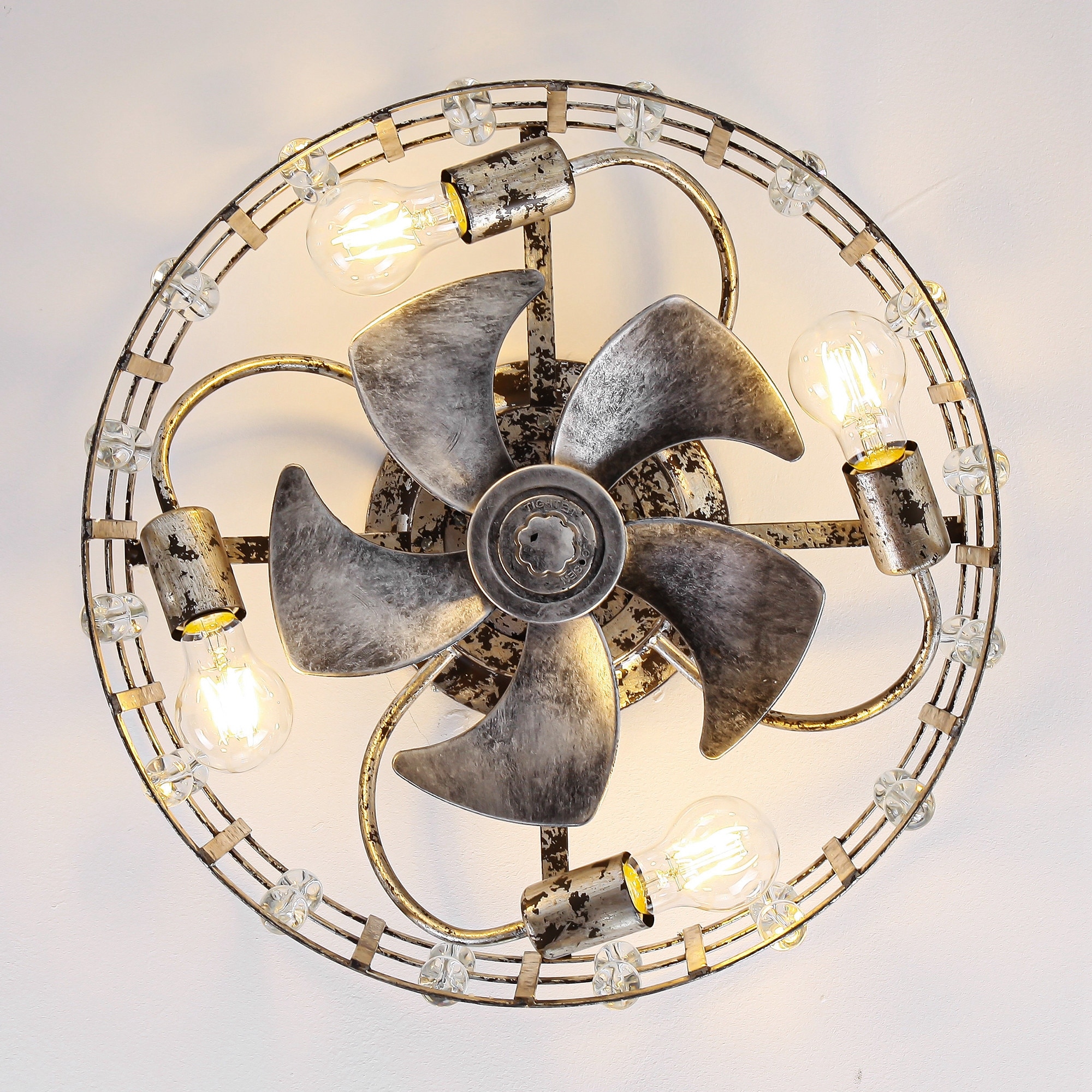 18-inch Distressed Silver Crystal Caged Low Profile Celing Fan