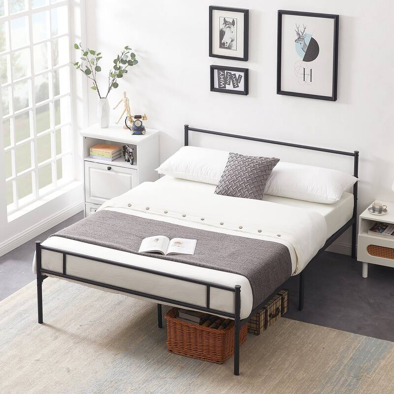 Black Reinforced Metal Platform Bed Frame, Twin/Full/Queen Size Bed