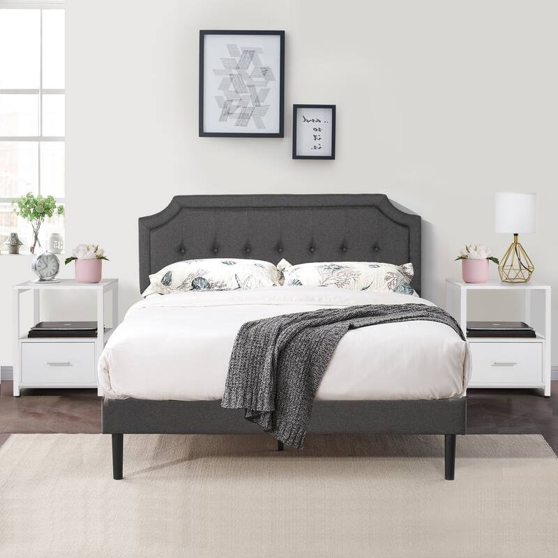 VECELO 3-Pieces Modern Upholstered Bed with Height Adjustable Headboard and Nightstands Sets