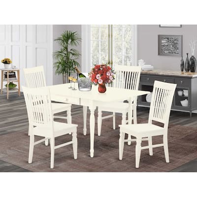 5-Piece Linen White Finish Solid Wood Top - Dining Room Set (Seats-4)