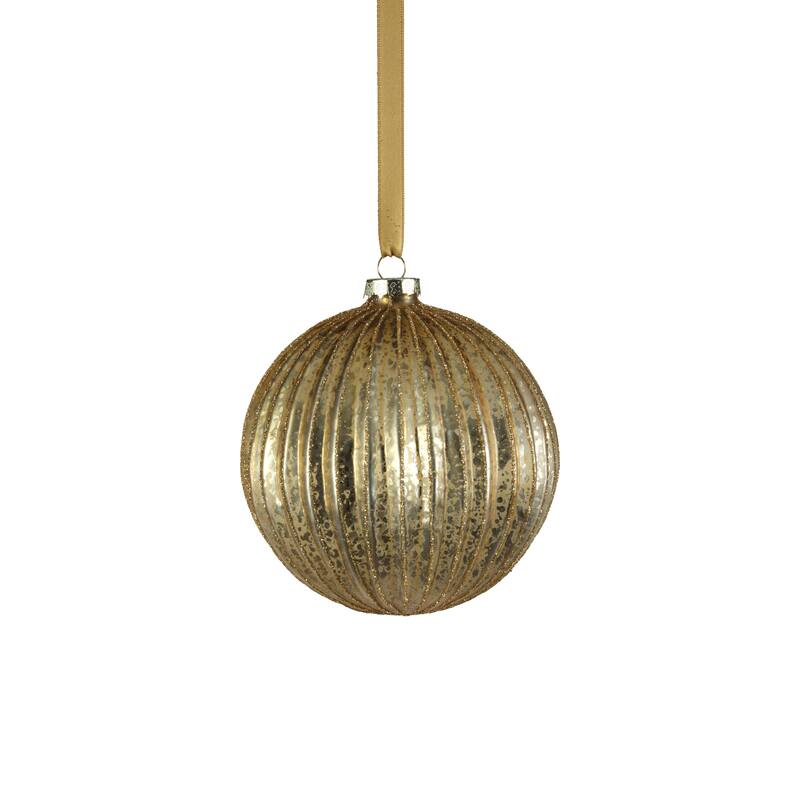 4.75" Matt Ribbed Holiday Ball Ornaments, Set of 4 - Gold