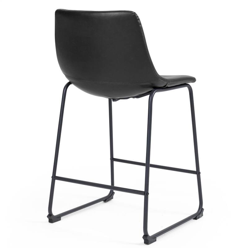 Set of 2 Adan Iron Frame Black Faux Leather Counter Stool