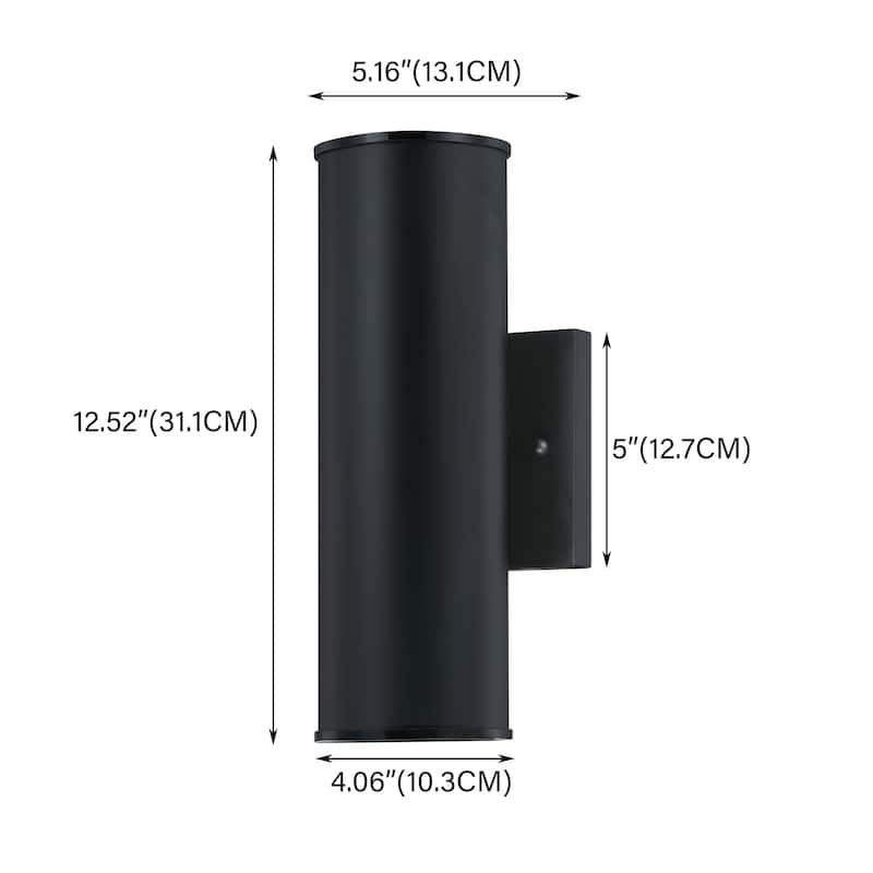 12" Tall LED Outdoor Sconce Cylinder Outdoor Wall Light - 5"Wx5.2"Ex12.2"H