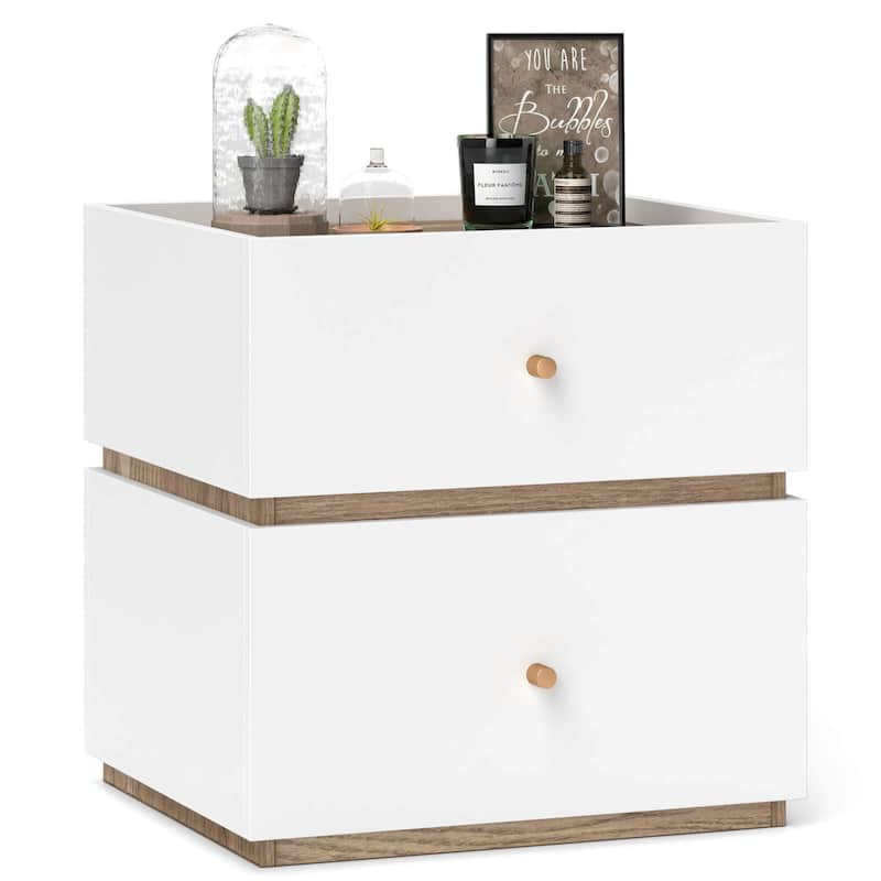 Costway 1/2 PCS 2-Drawer Nightstand Modern Bedside Table with Storag - 2-drawer