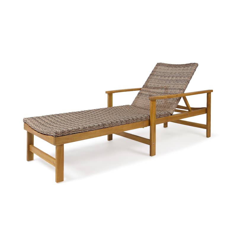 Hampton Outdoor Rustic Acacia Wood Chaise Lounge with Wicker Seating by Christopher Knight Home