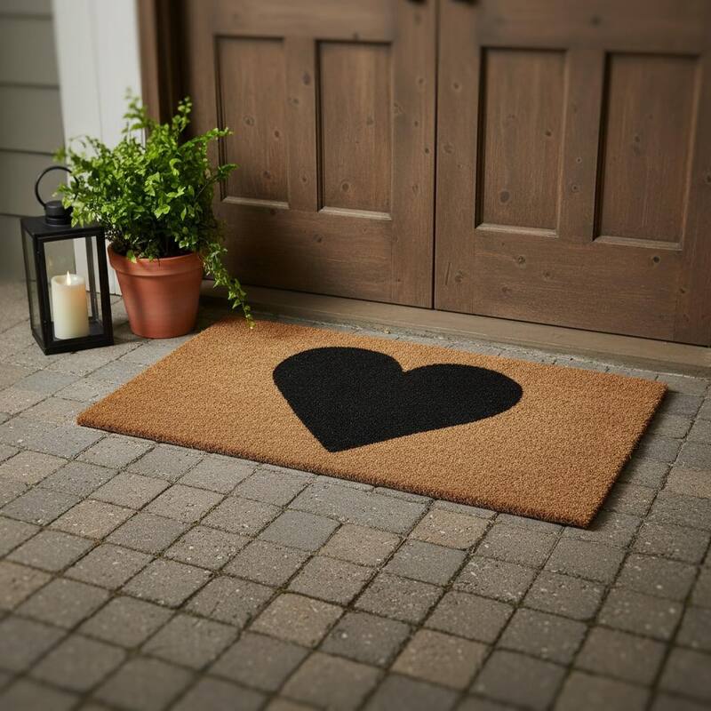 HomeRoots 30" X 48" Brown And Black Heart Outdoor Coir Door Mat - 30.00' X '48.00 - 30.00' X '48.00