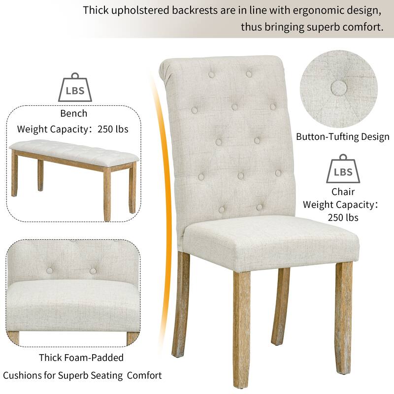 6-Piece Retro Rectangular Dining Table Set