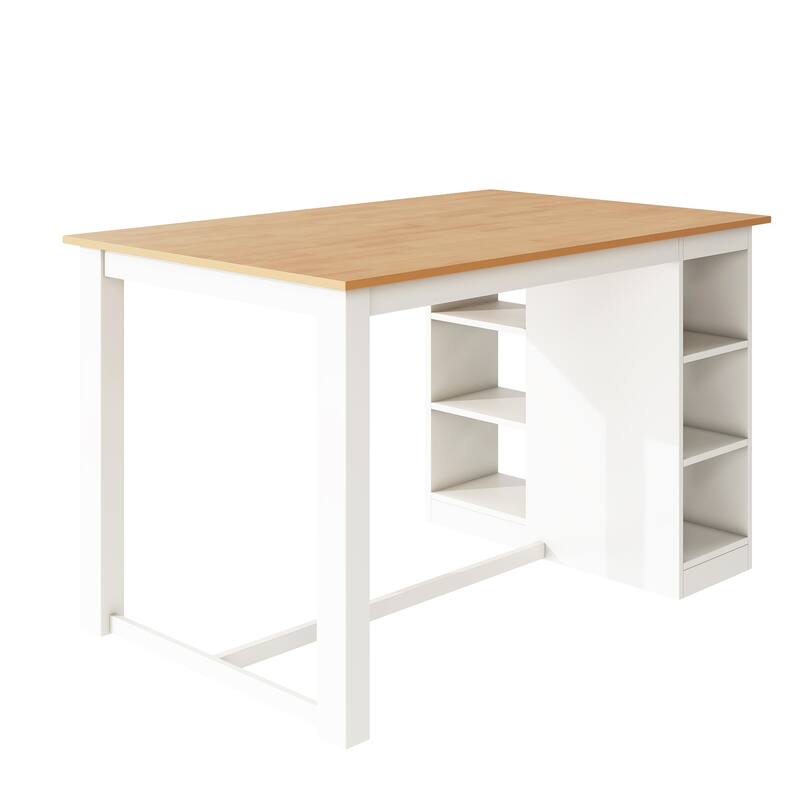 Solid Wood Farmhouse Counter Height Dining Table Set with 3-Tier Storage Shelves, Upholstered Dining Chairs for 4, 5-Piece