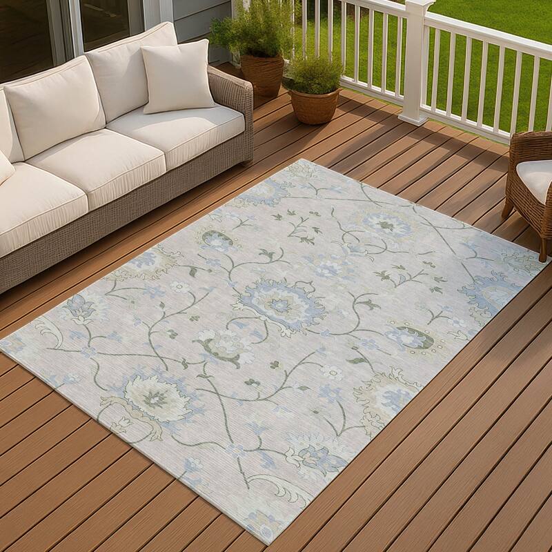 Machine Washable Indoor/ Outdoor Traditional Serena Chantille Rug - Pearl - 9' x 12'