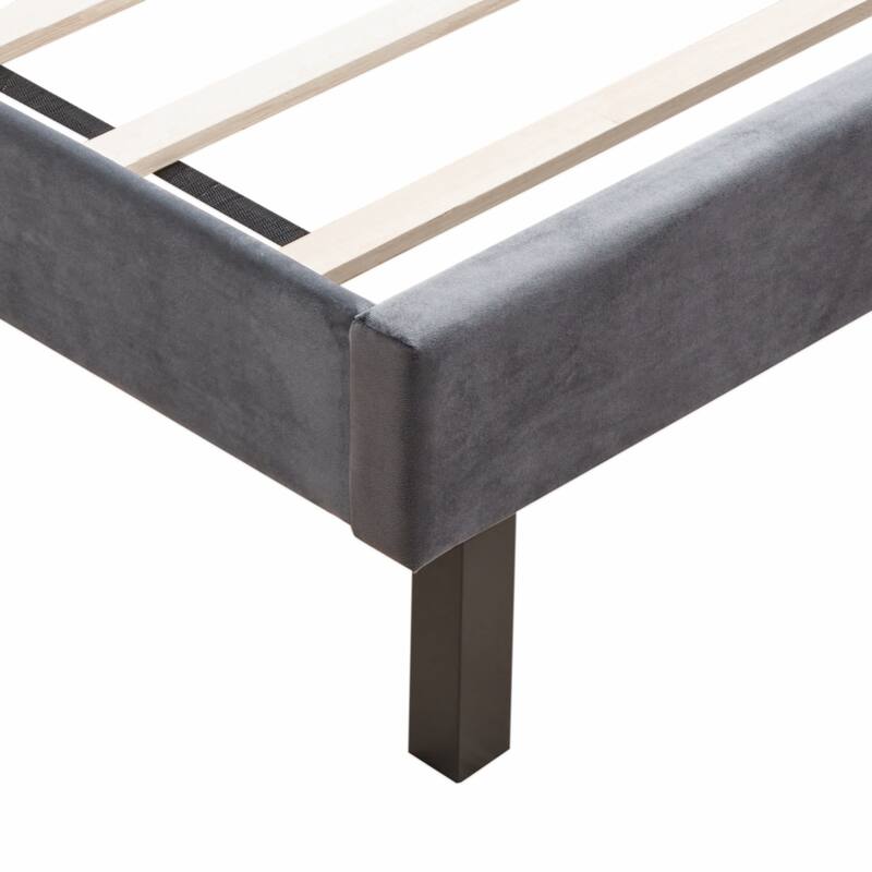 Velvet Button Tufted-Upholstered Bed with Wings Design, Gray, Queen Size