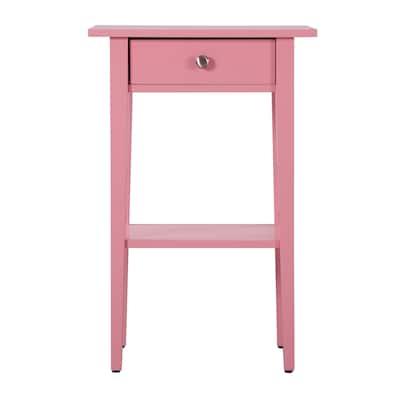 Pink Wood End Table w/ Felt Lined Top Drawer and Open Storage Shelf