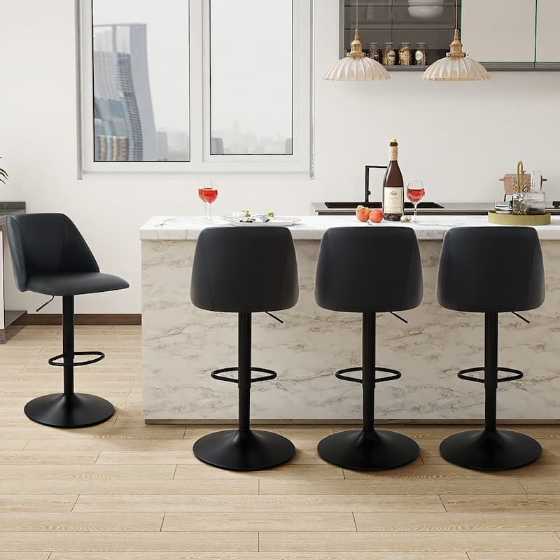 RENEWLINE Adjustable Swivel Bar Stool - PU Leather Counter Height Stool with Square Open Back for Kitchen Island