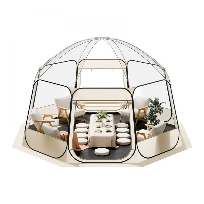 Beige-Clear TPU and Oxford Fabric Pop-Up Bubble Tent with Steel Frame and 540 Degree View