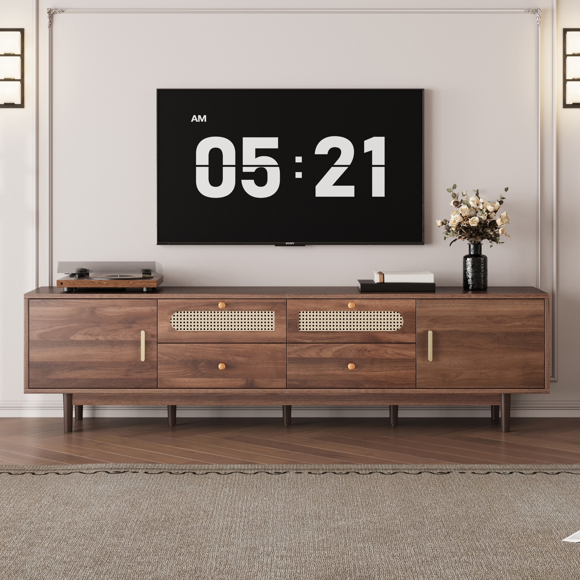 Dark Brown TV Stand Media Cabinet for 65 to 85 Inches TVs, Farmhouse Entertainment Center TV Console for Living Room