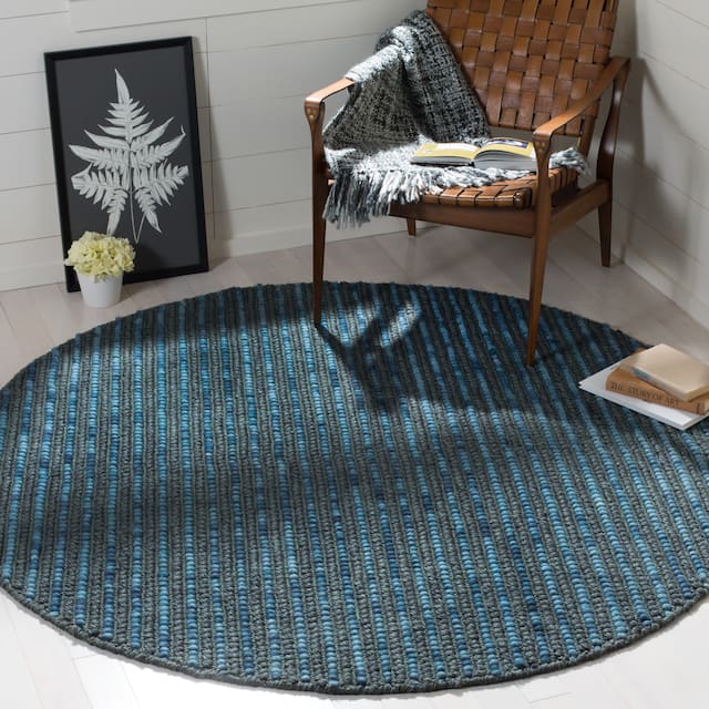 SAFAVIEH Handmade Bohemian Ramona Jute & Wool Area Rug - 6' x 6' Round - Dark Blue/Multi