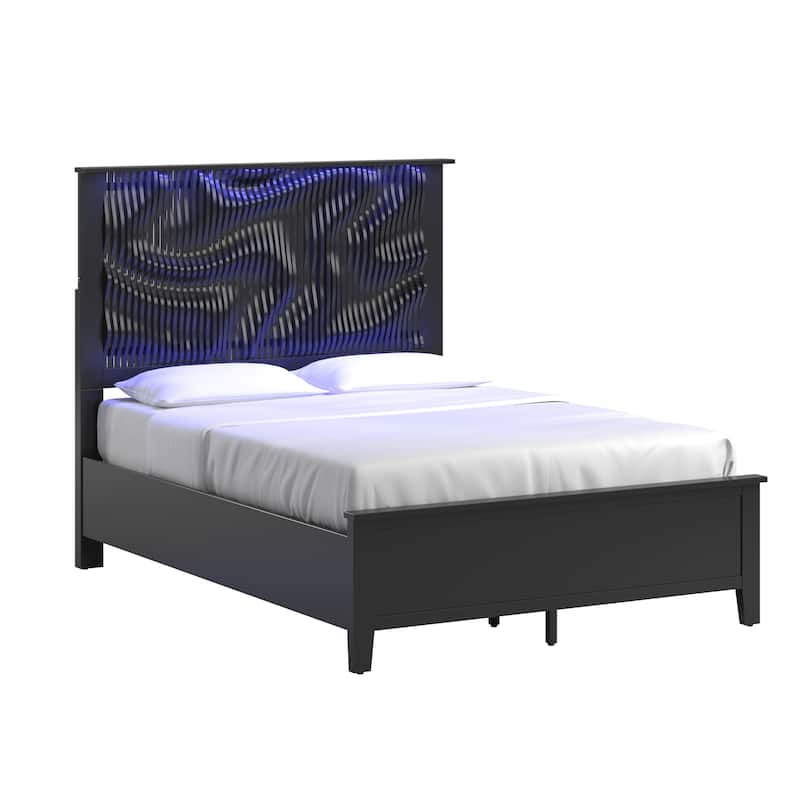 Bergen Wave Headboard with LED Lights Platform Bed by iNSPIRE Q Modern - Queen