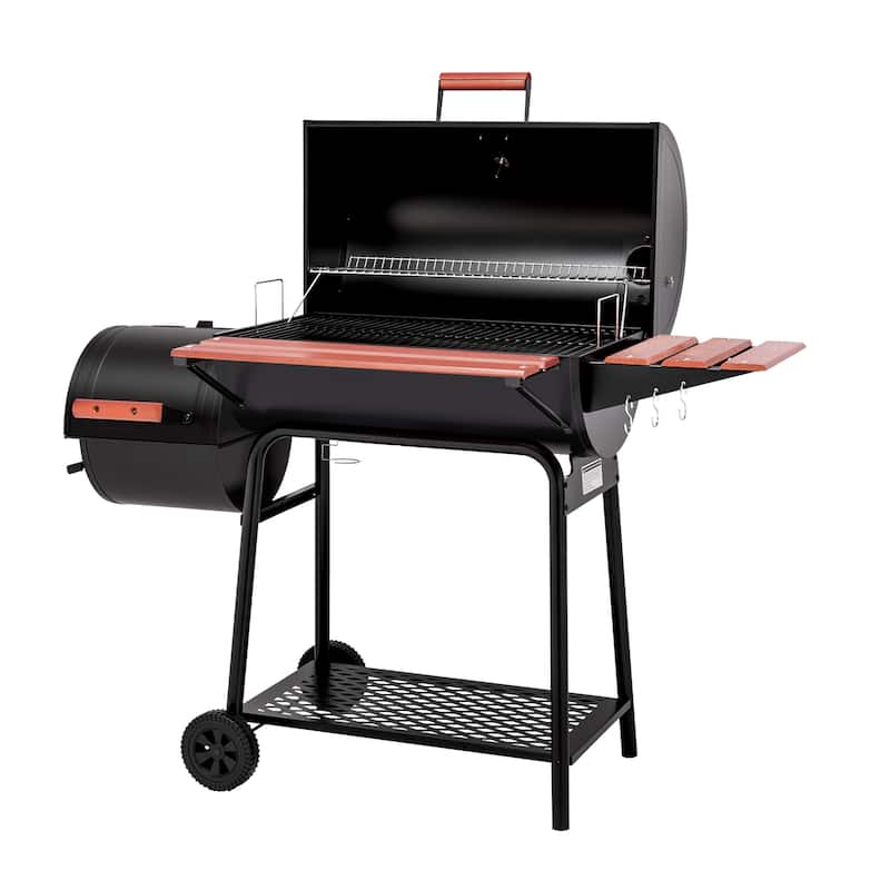 Royal Gourmet CC1830W Charcoal Grill with Offset Smoker,Wood-Painted Side Table and Front Table,Black