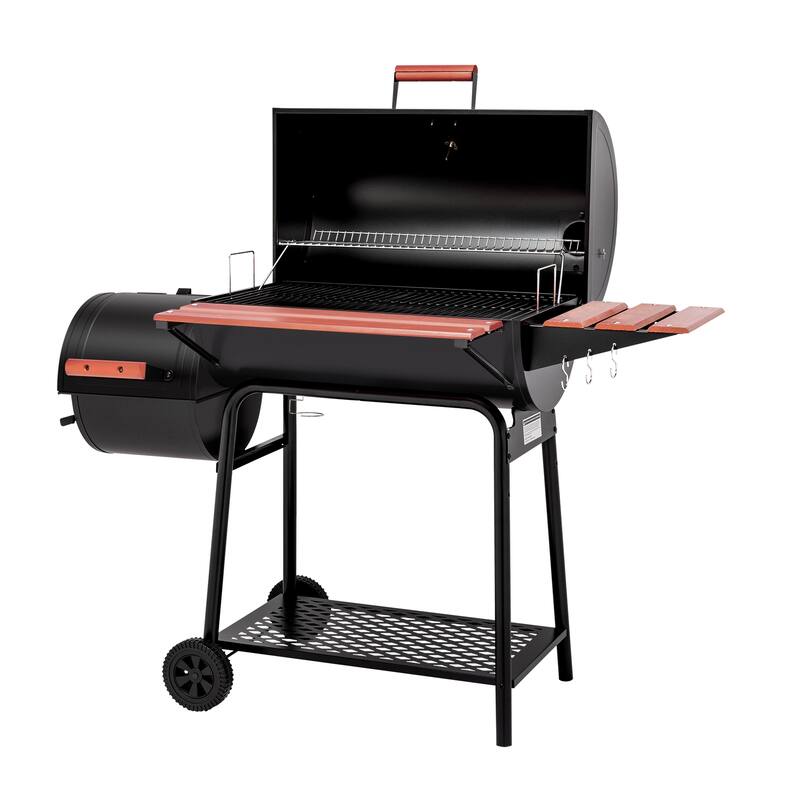 Royal Gourmet Charcoal Grill with Wood-Painted Side&Front Table