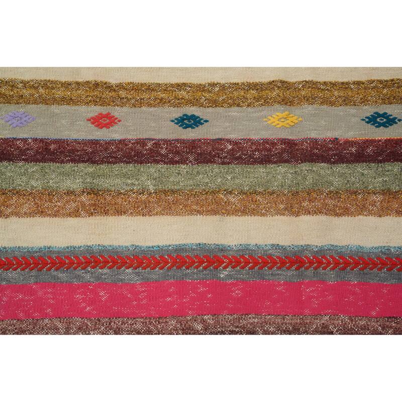 Hand Woven Oriental 100% Wool Carpet Southwestern Tribal Multi-Colored Kilim Area Rug - 9' 11'' X 5' 11''