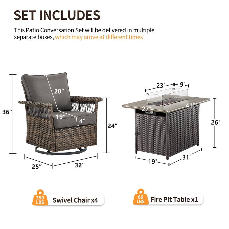 Pocassy 41 in Fire Pit Table with Patio Sofa Chair Funiture