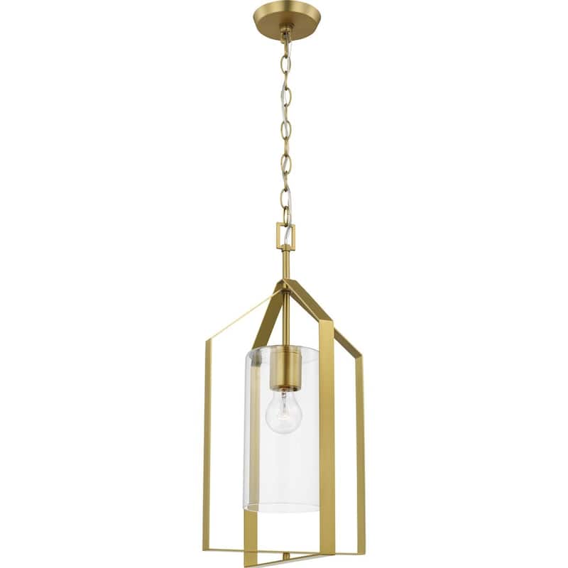 Vertex Collection One-Light Brushed Gold Clear Glass Contemporary Foyer Light - 12 in x 12 in x 22.5 in