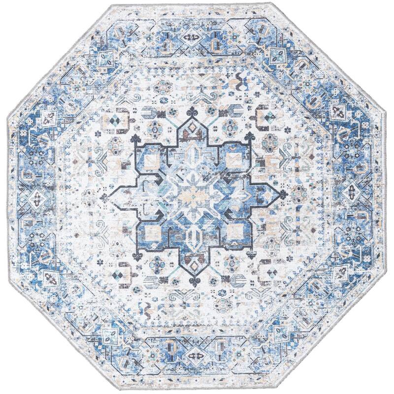 Traditional Tira Collection Area Rug - 5'x5' Octagon - Royal Blue