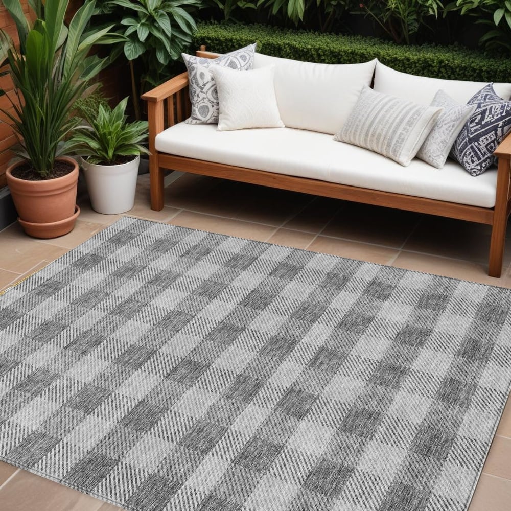 HomeRoots Plaid Transitional Rectangle Outdoor Rug