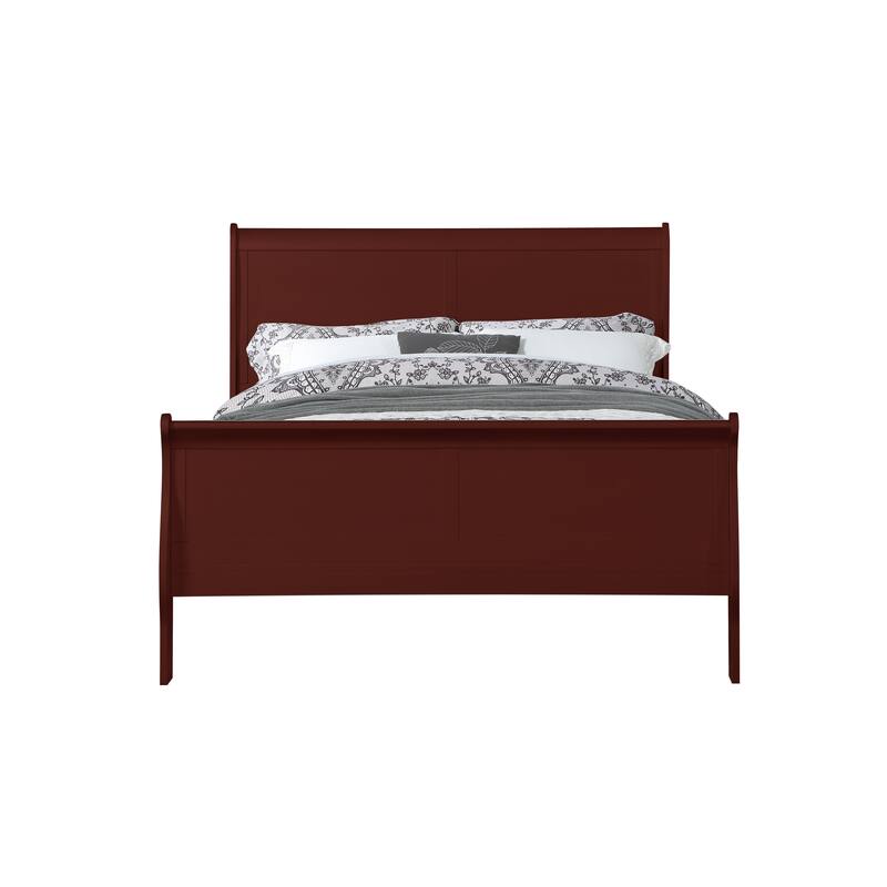 Louis Philippe Eastern Solid Pine King Bed Sleigh Bed in Cherry with Slats & Headboard