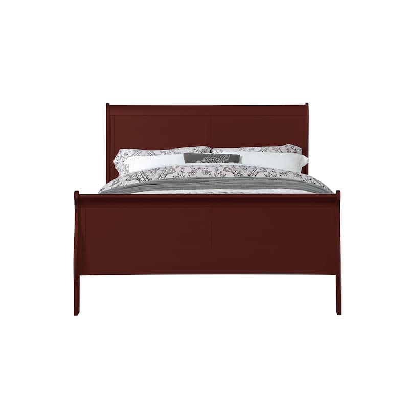 Queen Size Transitional Solid Wood Bed with Veneers and Brass Hardware
