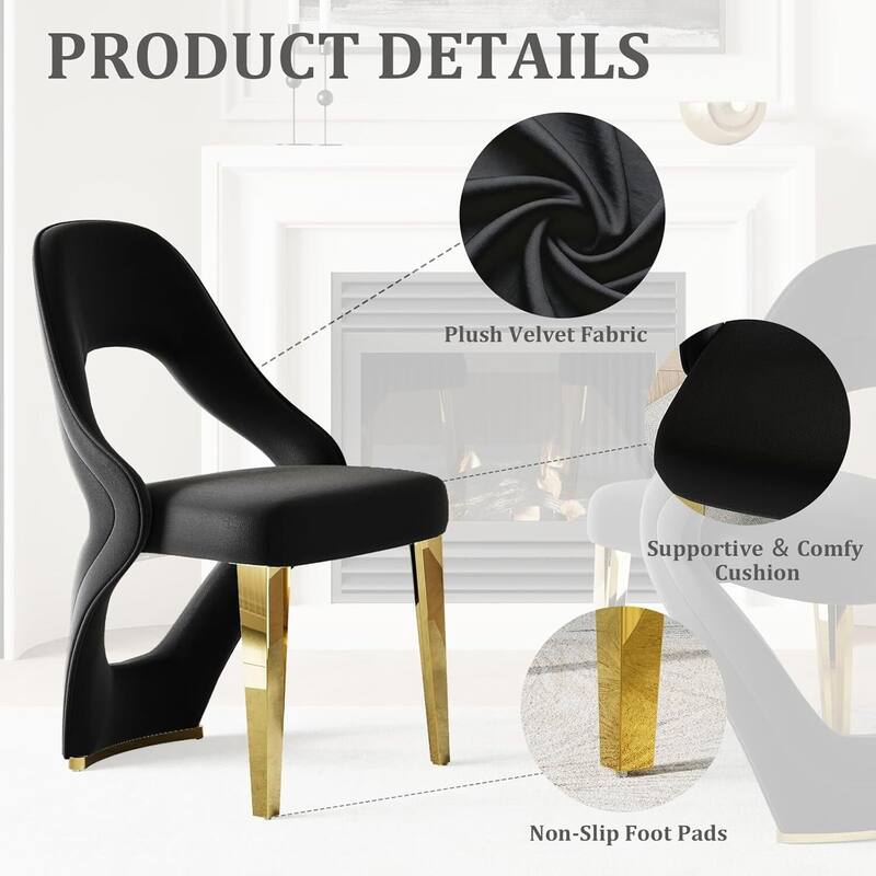 Velvet Dining Chairs with Open Back and Polished Metal Legs