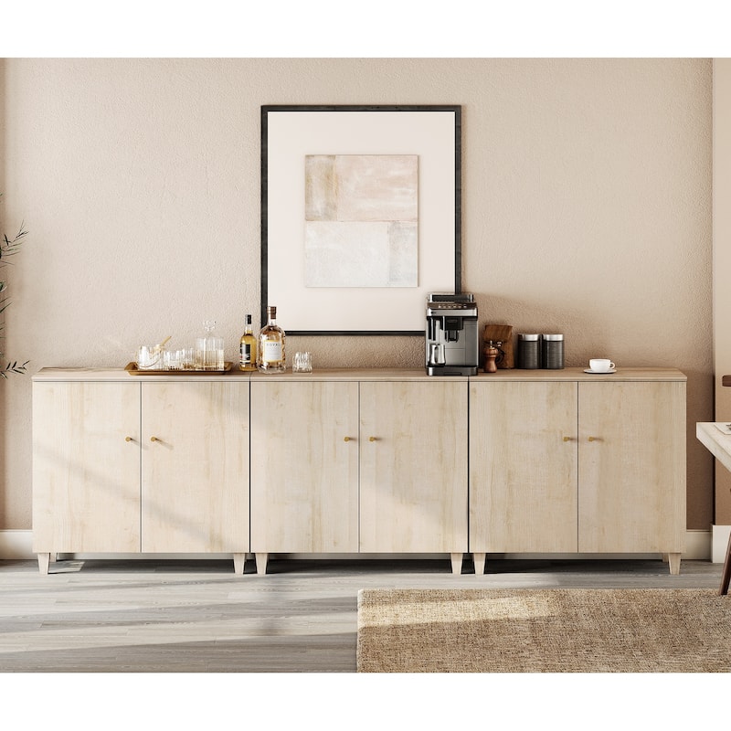 Buffet Cabinet with 3 Compartments for Dining Room, 32.4"H Sideboard - 142 Inches - Light Oak