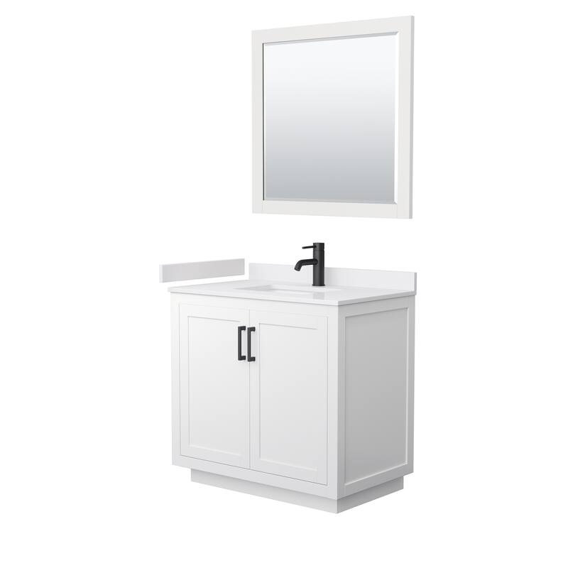 Miranda Single Vanity Set, Cultured Marble Top, 34-Inch Mirror