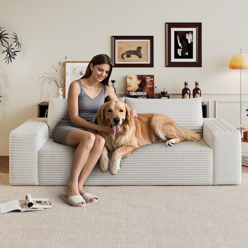 Fabric Sofa Lounge Sofa with High-Density Sponge Cushion, Loveseat Recliner Sofa with Wide Armrests & Striped Pattern